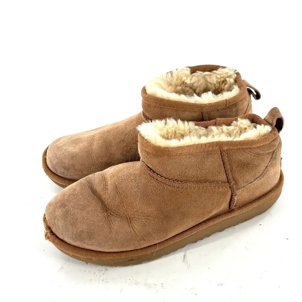 Ugg Classic Shortie Suede Boots 5.5 Womens Tan Camel Shearling 4 Kids Girls